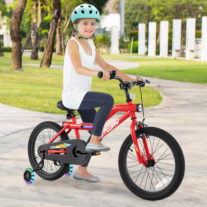 18 Inch Kids Bike, LED Lights, Adjustable Carbon Steel, 4-8 Years, Red Kids Bike at Gallery Canada