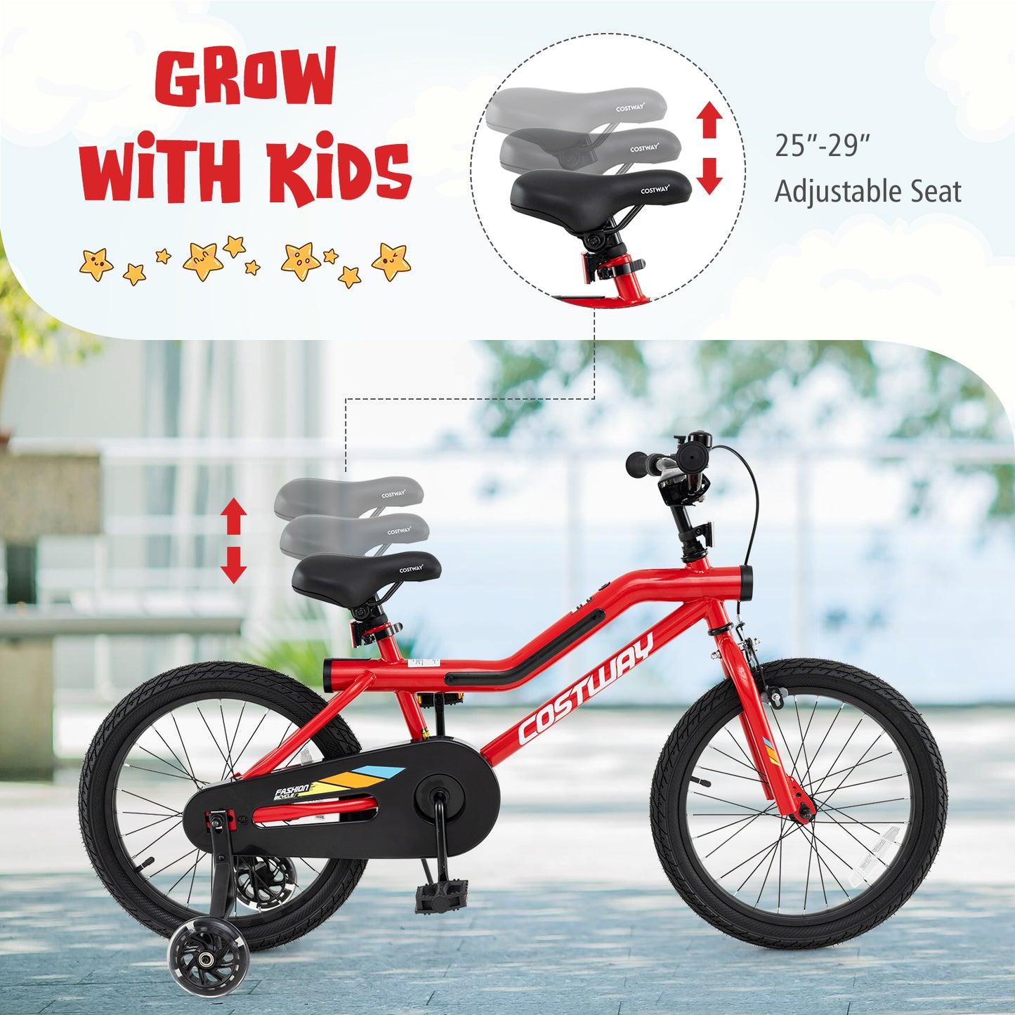 18 Inch Kids Bike, LED Lights, Adjustable Carbon Steel, 4-8 Years, Red Kids Bike at Gallery Canada