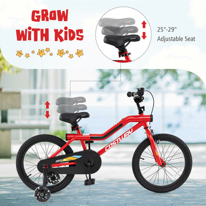 18 Inch Kids Bike, LED Lights, Adjustable Carbon Steel, 4-8 Years, Red Kids Bike at Gallery Canada