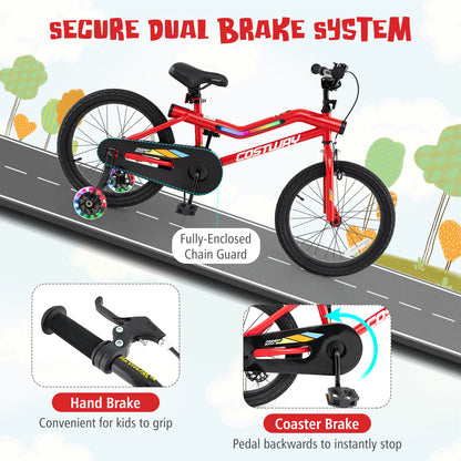 18 Inch Kids Bike, LED Lights, Adjustable Carbon Steel, 4-8 Years, Red Kids Bike at Gallery Canada