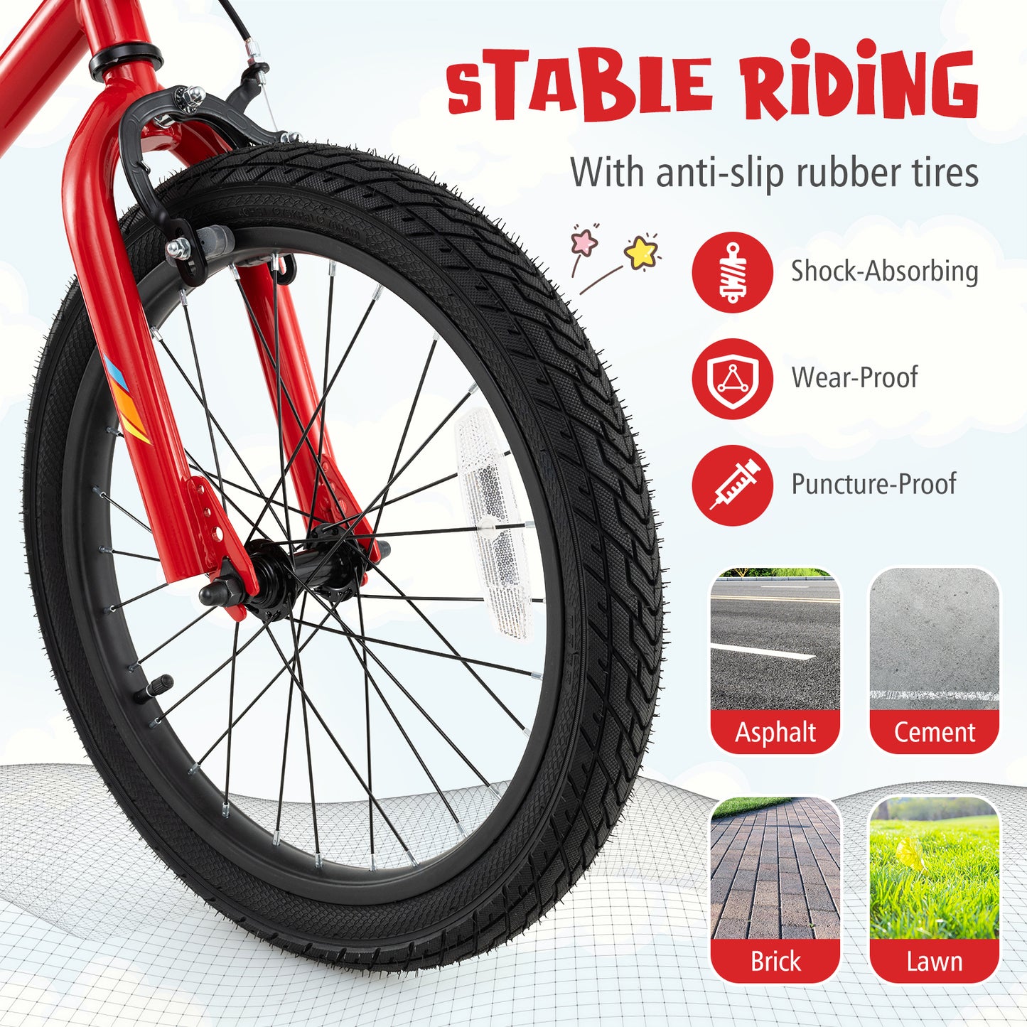 18 Inch Kids Bike, LED Lights, Adjustable Carbon Steel, 4-8 Years, Red Kids Bike at Gallery Canada