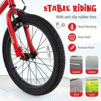 18 Inch Kids Bike, LED Lights, Adjustable Carbon Steel, 4-8 Years, Red Kids Bike at Gallery Canada