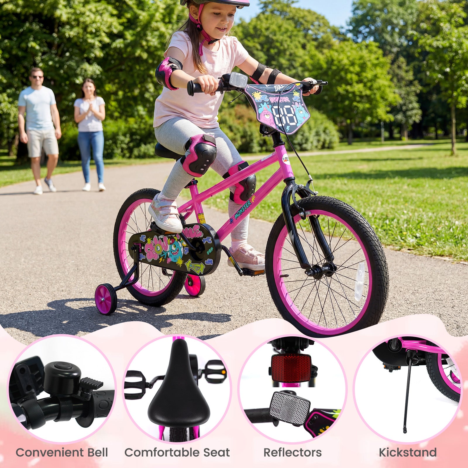 18 Inch Kids Bike With Training Wheels, Ages 4-8 Years, Pink Kids Bike at Gallery Canada
