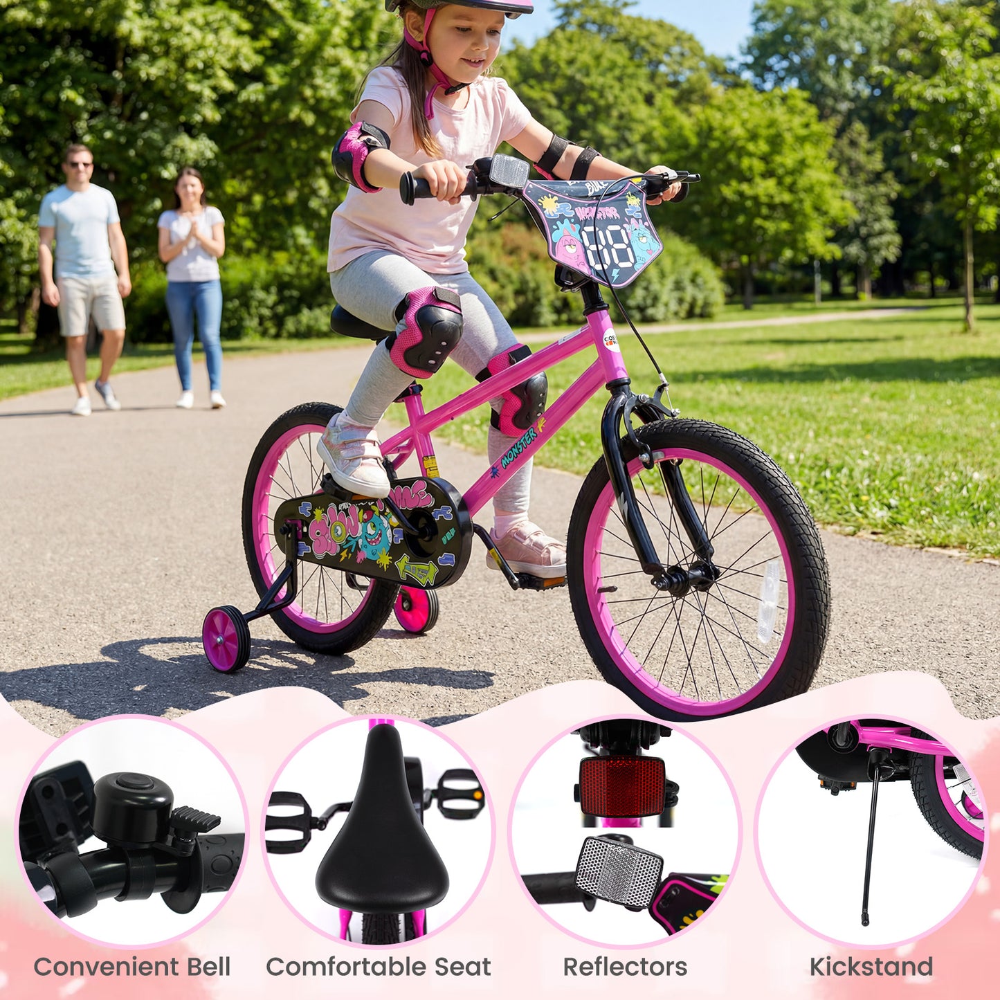 18 Inch Kids Bike With Training Wheels, Ages 4-8 Years, Pink Kids Bike at Gallery Canada