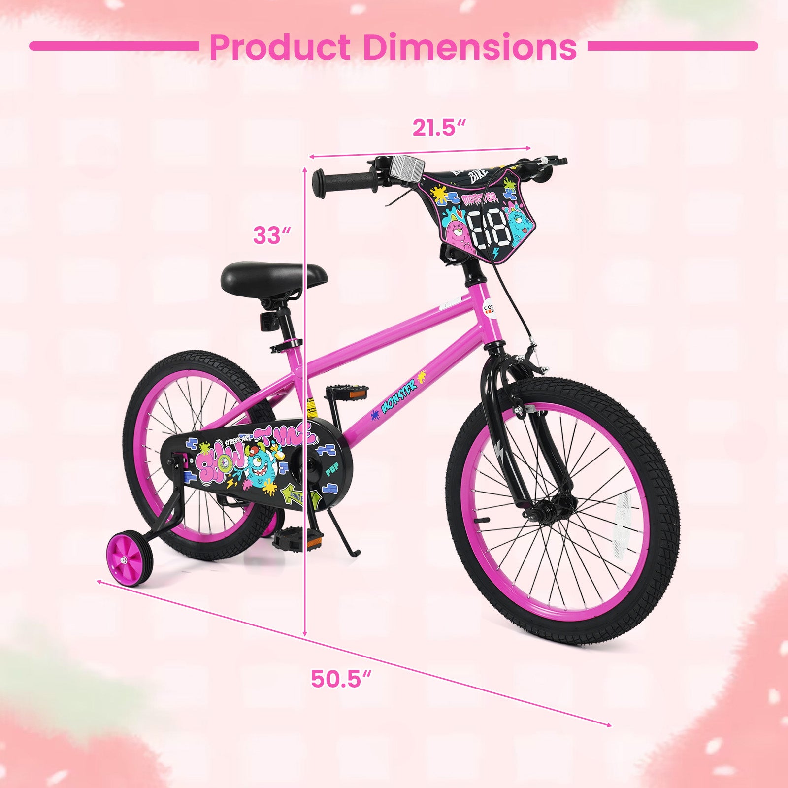 18 Inch Kids Bike With Training Wheels, Ages 4-8 Years, Pink Kids Bike at Gallery Canada