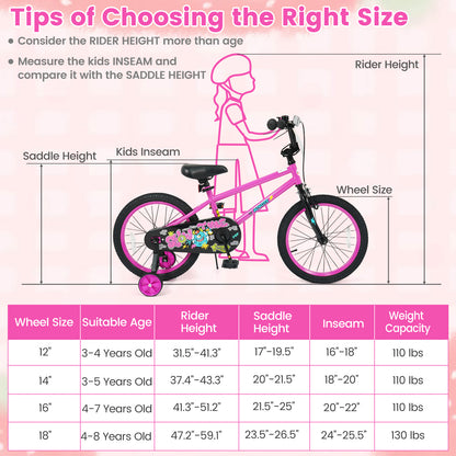 18 Inch Kids Bike With Training Wheels, Ages 4-8 Years, Pink Kids Bike at Gallery Canada