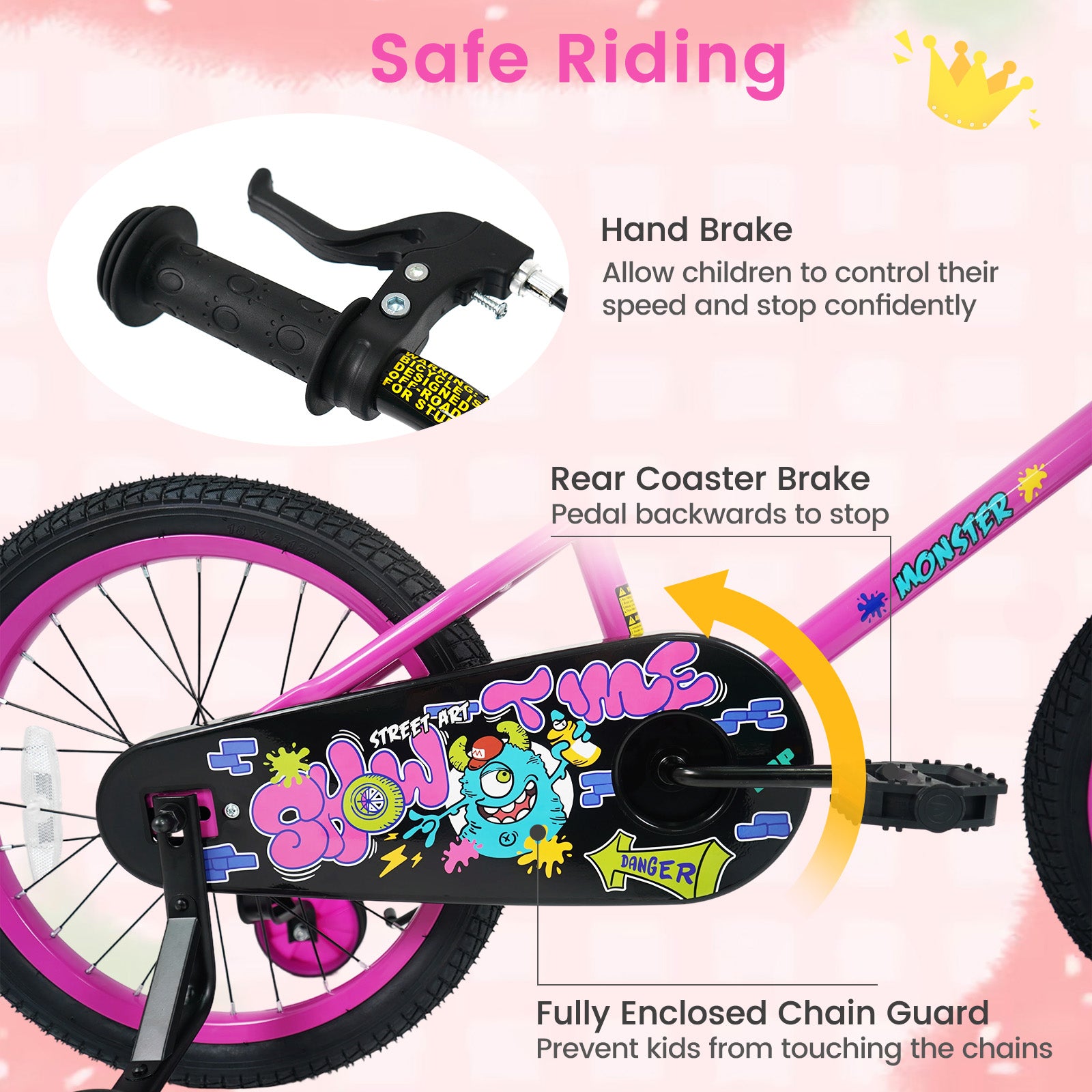 18 Inch Kids Bike With Training Wheels, Ages 4-8 Years, Pink Kids Bike at Gallery Canada