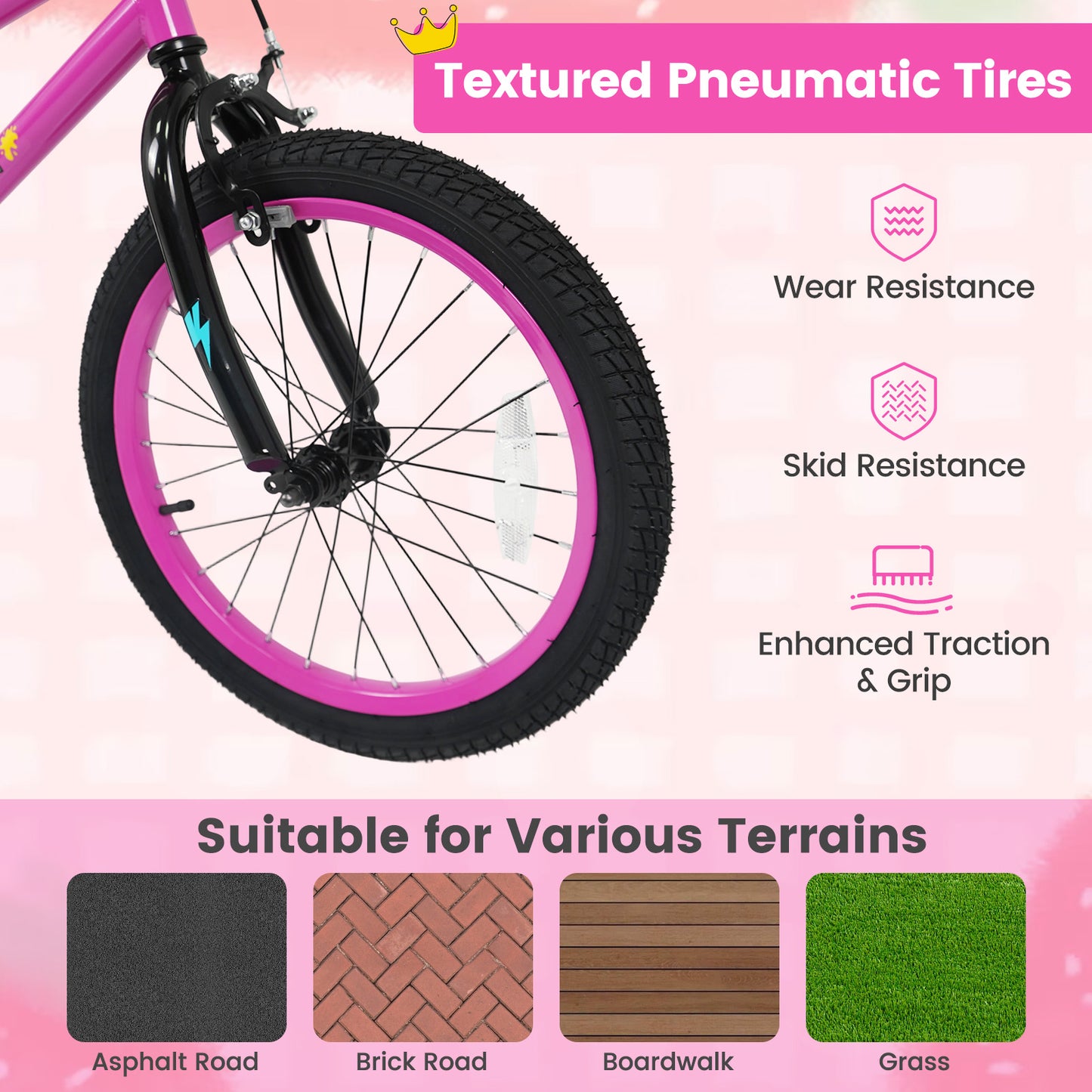 18 Inch Kids Bike With Training Wheels, Ages 4-8 Years, Pink Kids Bike at Gallery Canada