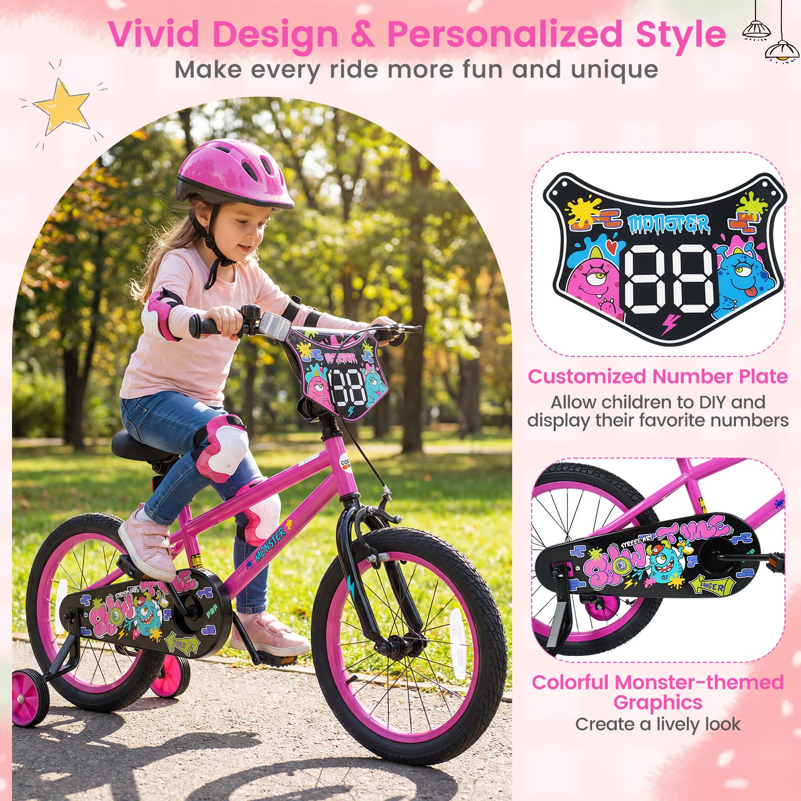 18 Inch Kids Bike With Training Wheels, Ages 4-8 Years, Pink Kids Bike at Gallery Canada