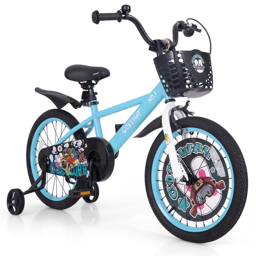 18 Inch Kids Bike, Adjustable Handlebar, Saddle, 4-8 Years, Blue