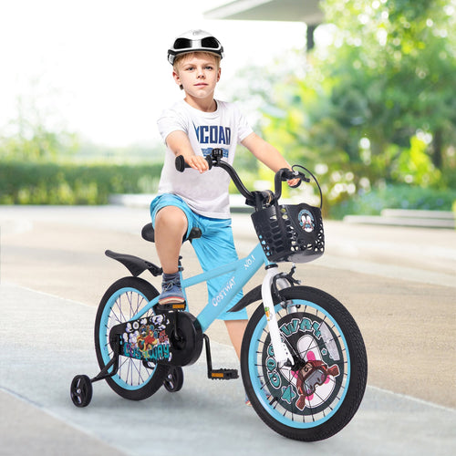 18 Inch Kids Bike, Adjustable Handlebar, Saddle, 4-8 Years, Blue