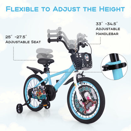 Vélo pour enfants de 18 pouces, guidon et selle réglables, 4-8 ans, bleu