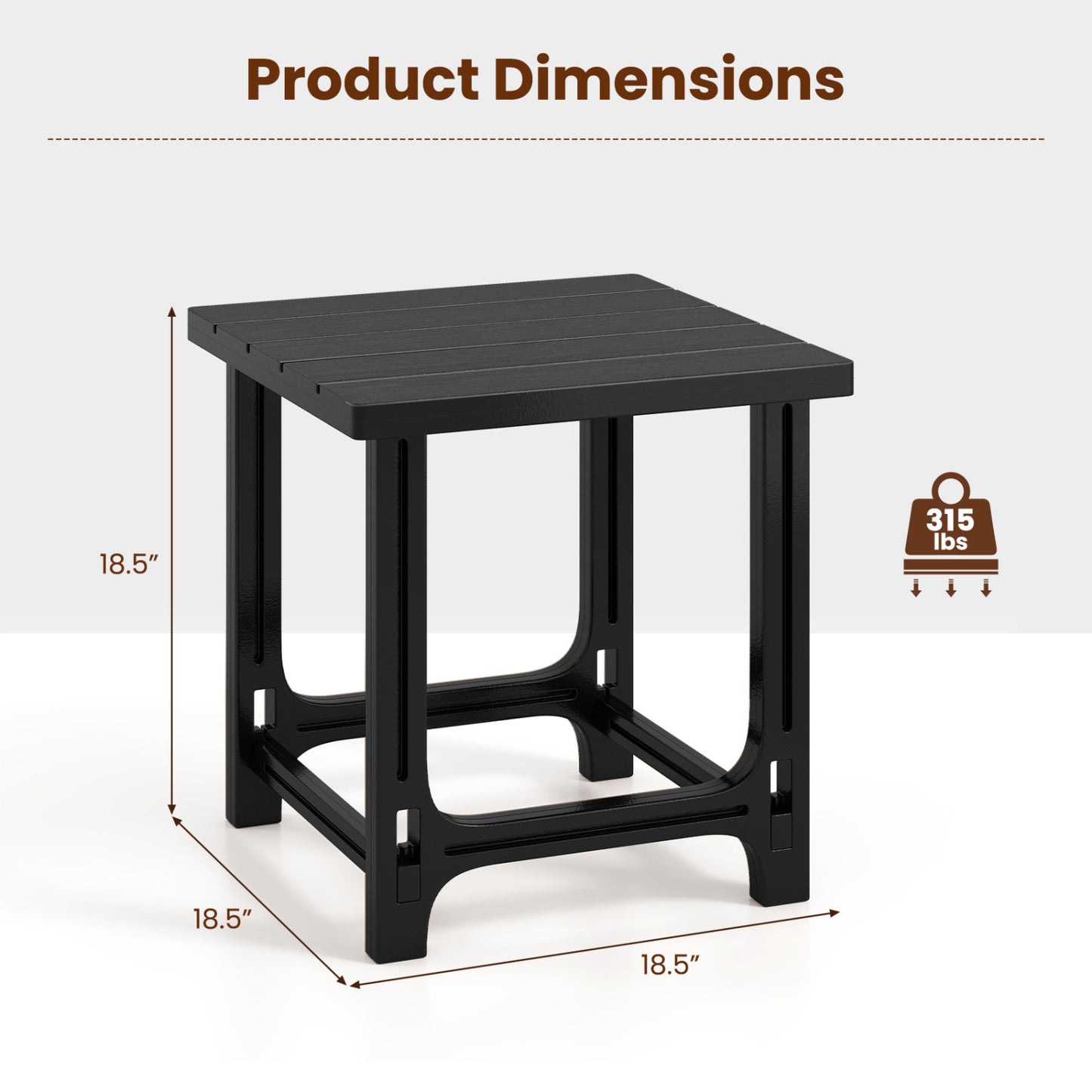 18 Inch Outdoor Adirondack Side Table, Black Patio Coffee Tables at Gallery Canada