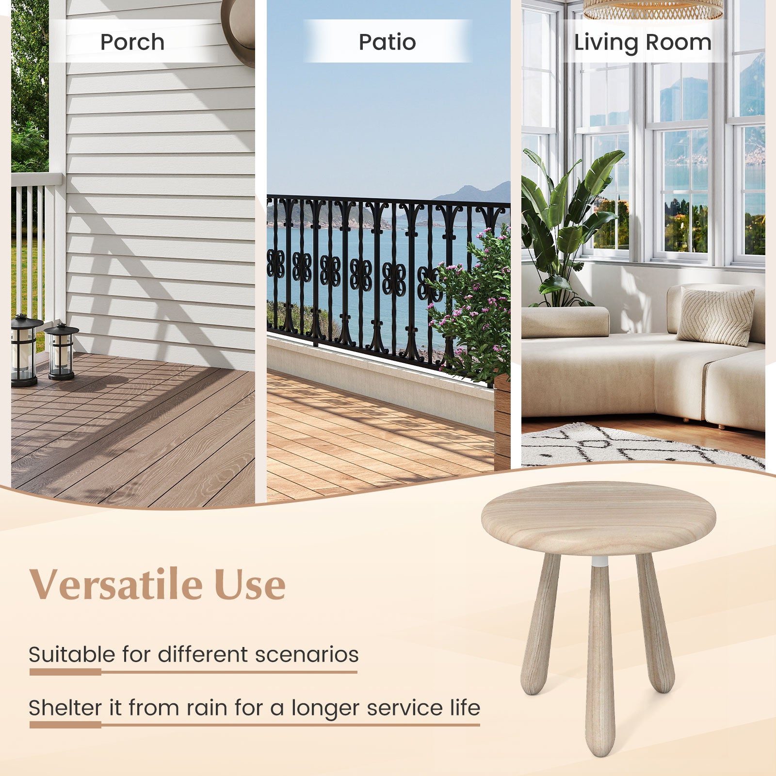 18 Inch Outdoor Mahogany Wood Side Table with Thickened Board, Natural End & Side Tables at Gallery Canada