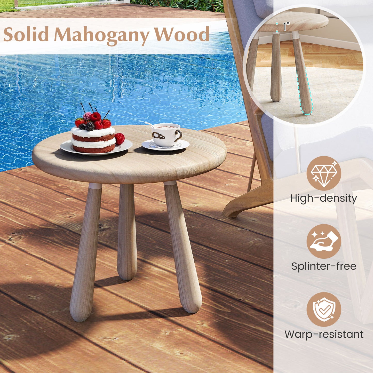 18 Inch Outdoor Mahogany Wood Side Table with Thickened Board, Natural End & Side Tables at Gallery Canada