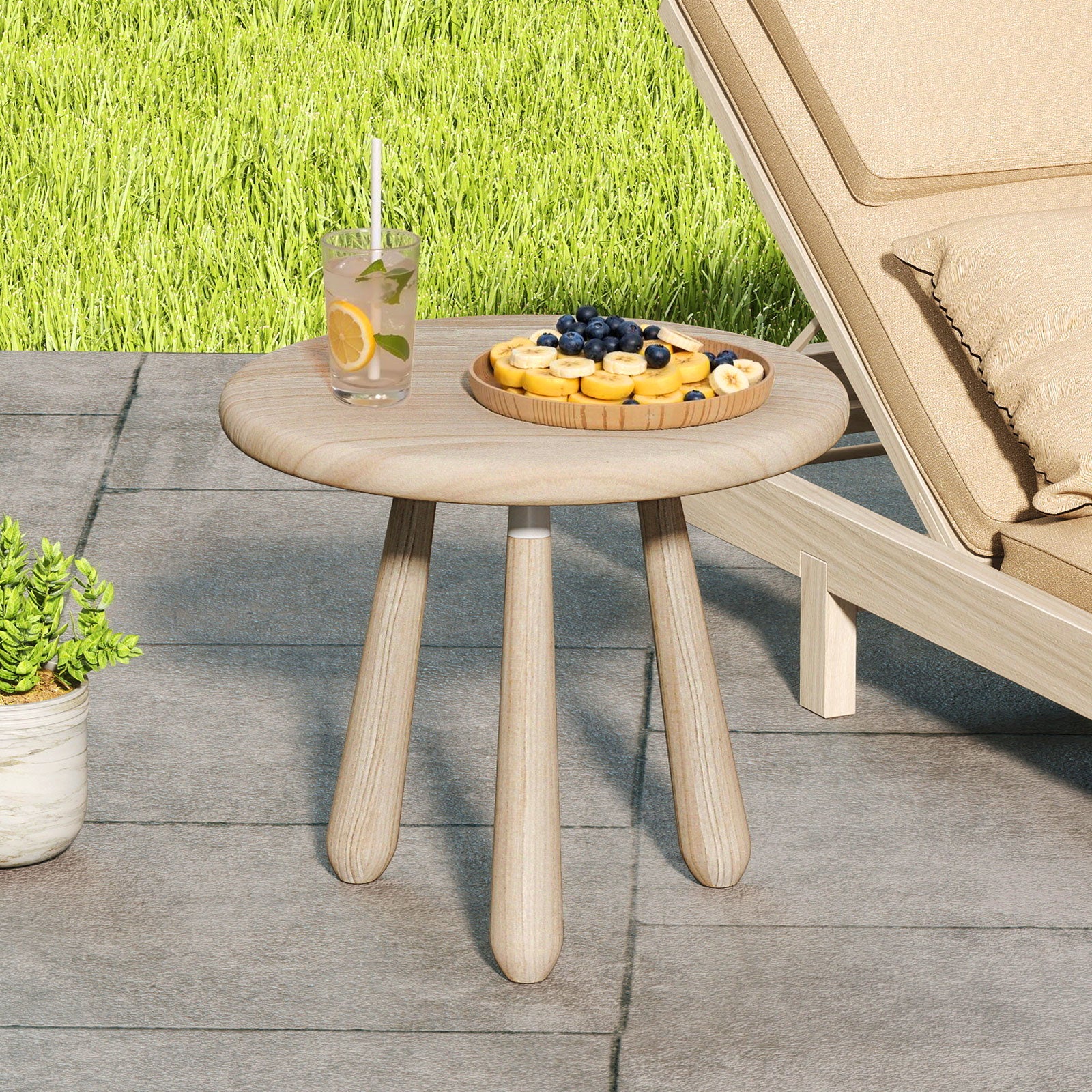 18 Inch Outdoor Mahogany Wood Side Table with Thickened Board, Natural End & Side Tables at Gallery Canada