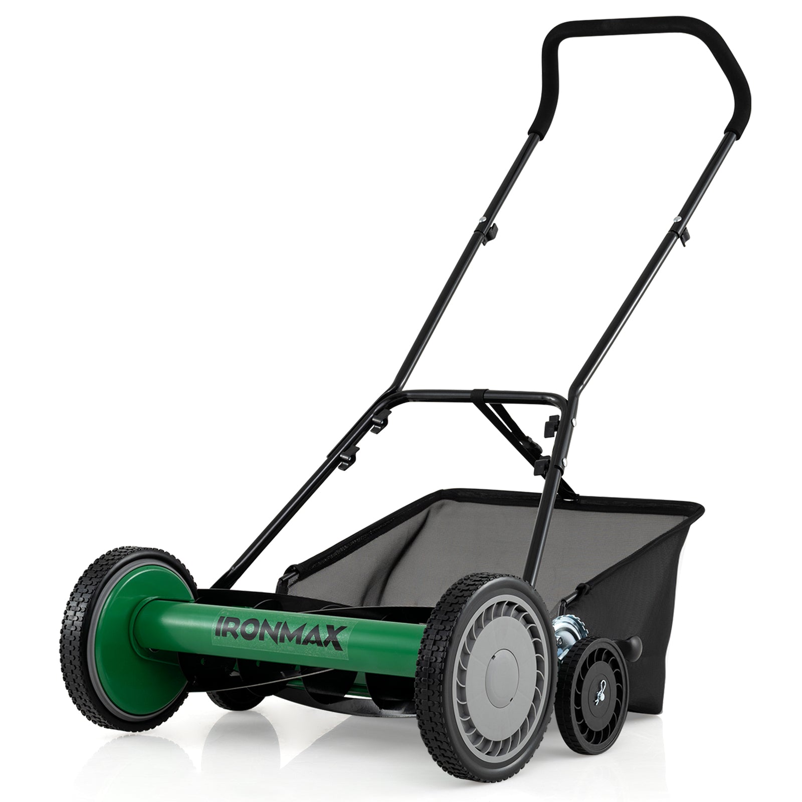 18 Inch Push Reel Lawn Mower, Adjustable, Removable Grass Catcher, Green Lawn Care Tools Green at Gallery Canada