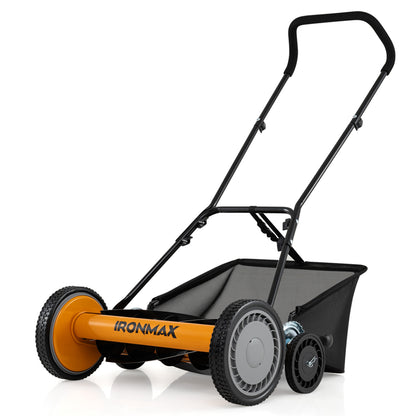 18 Inch Push Reel Mower, 4-Position Adjustable, Removable Grass Catcher, Orange Lawn Care Tools Orange at Gallery Canada