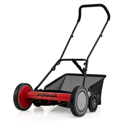 18 Inch Push Reel Mower, 4-Position Adjustable, Removable Grass Catcher, Red Lawn Care Tools Red at Gallery Canada