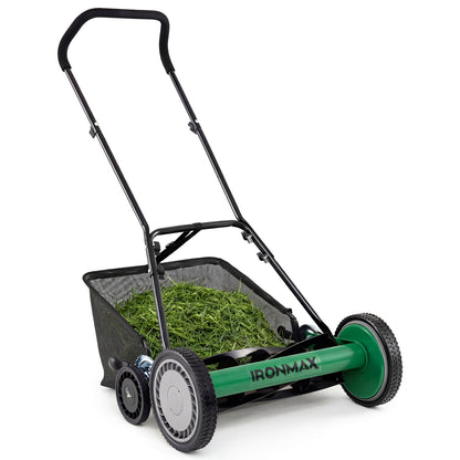 18 Inch Push Reel Lawn Mower, Adjustable, Removable Grass Catcher, Green Lawn Care Tools Green at Gallery Canada