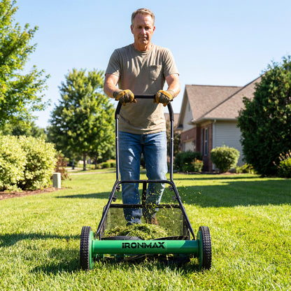 18 Inch Push Reel Lawn Mower, Adjustable, Removable Grass Catcher, Green Lawn Care Tools at Gallery Canada