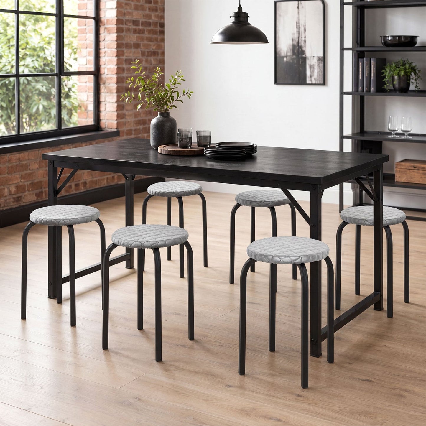 18in Round Stackable Stools, Set of 6, Removable Covers