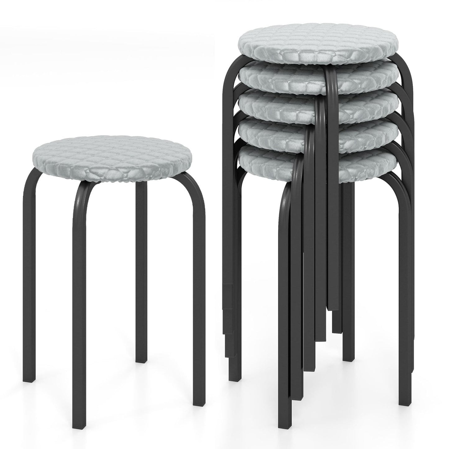 18in Round Stackable Stools, Set of 6, Removable Covers