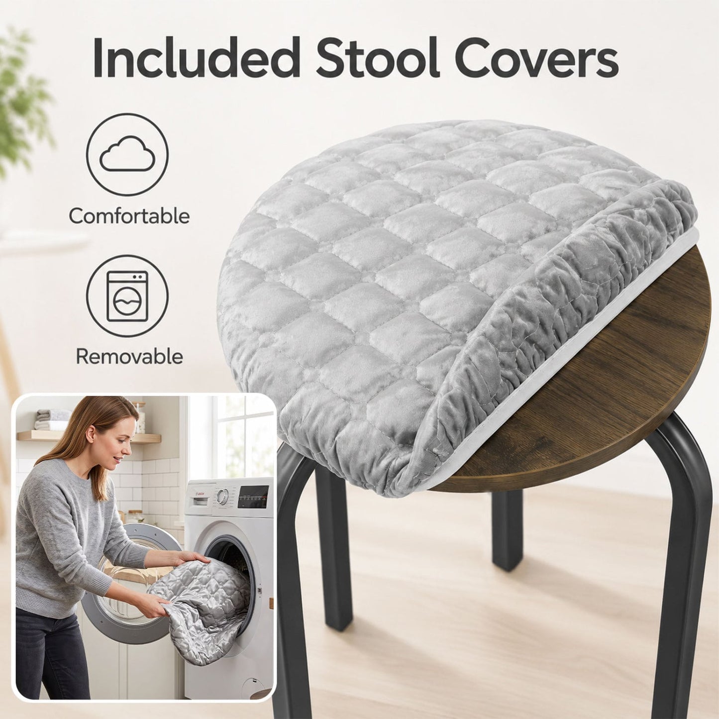 18in Round Stackable Stools, Set of 6, Removable Covers