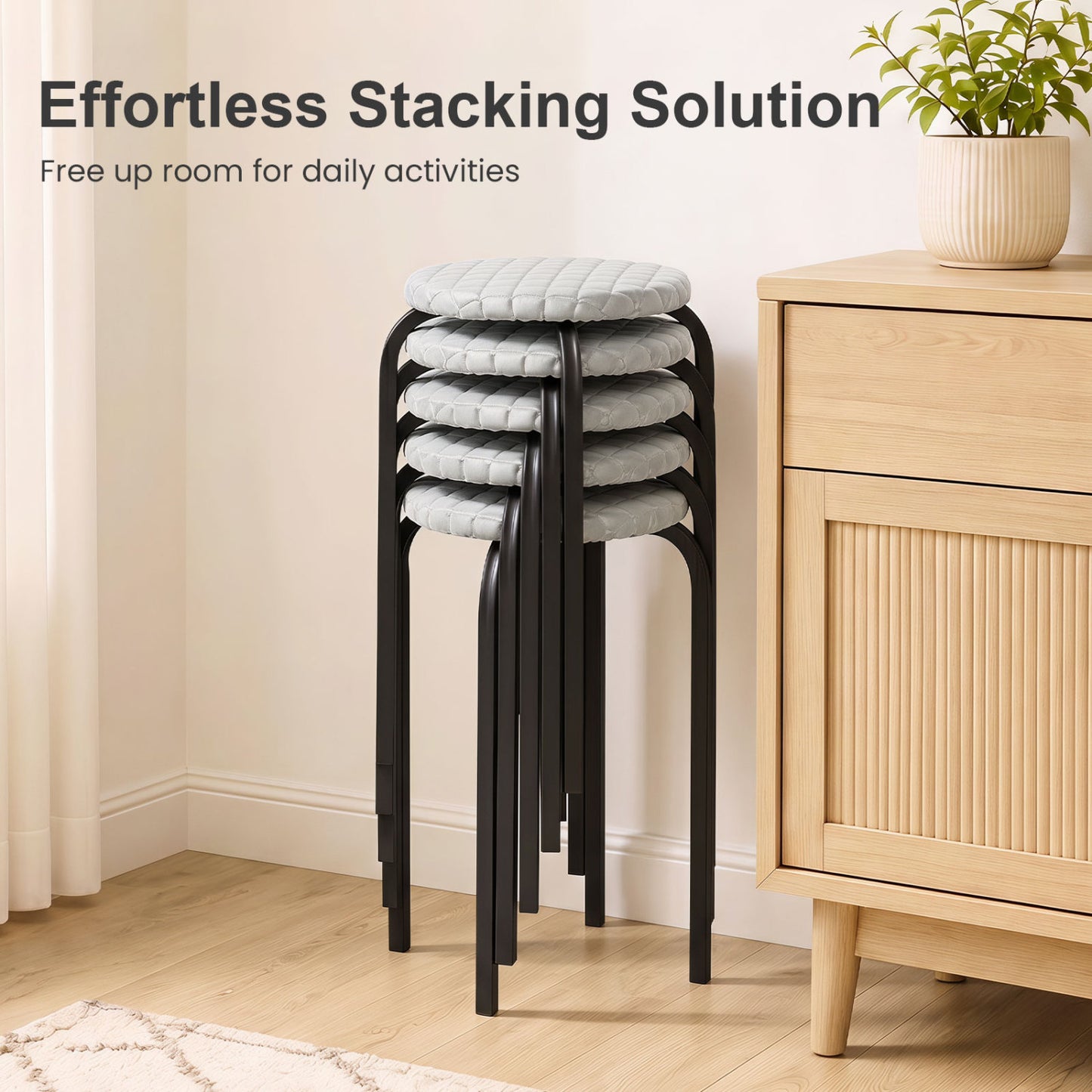 18in Round Stackable Stools, Set of 6, Removable Covers