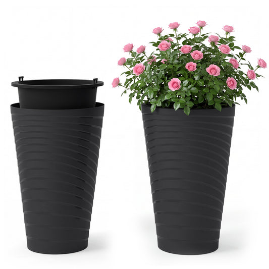 18" Tall Flower Pot Set of 2 with Insert Bucket, Black Raised Garden Beds Black at Gallery Canada