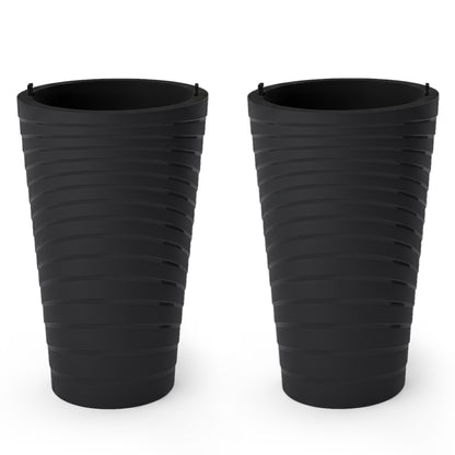 Ensemble de 2 pots de fleurs de 18" de haut avec seau d'insertion, noir