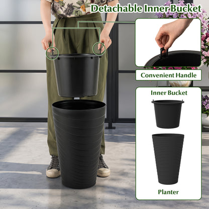 Ensemble de 2 pots de fleurs de 18" de haut avec seau d'insertion, noir