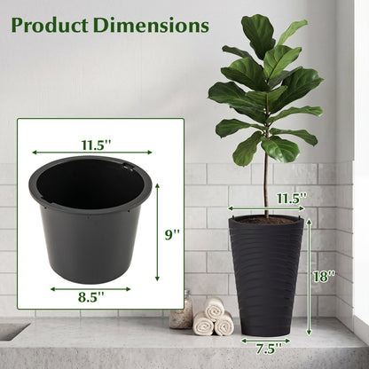 Ensemble de 2 pots de fleurs de 18" de haut avec seau d'insertion, noir