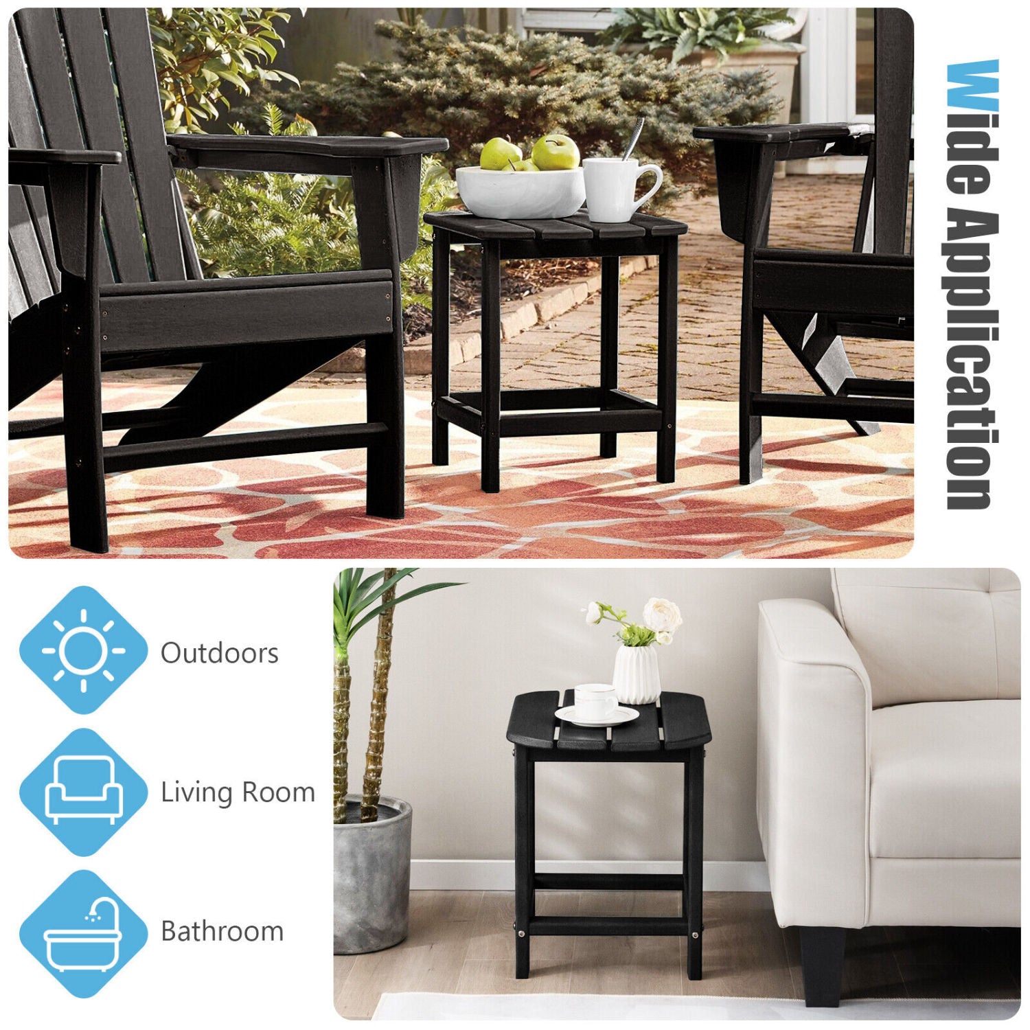 18 Inch Weather Resistant Side Table, Black Patio Coffee Tables at Gallery Canada