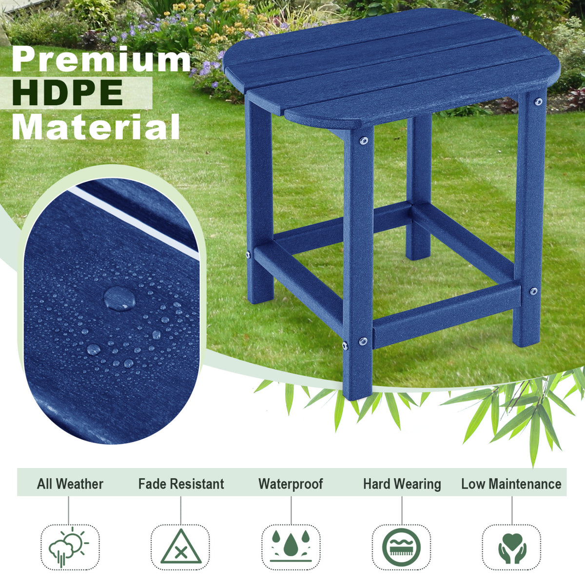 18 Inch Weather Resistant Side Table, Navy Patio Coffee Tables at Gallery Canada