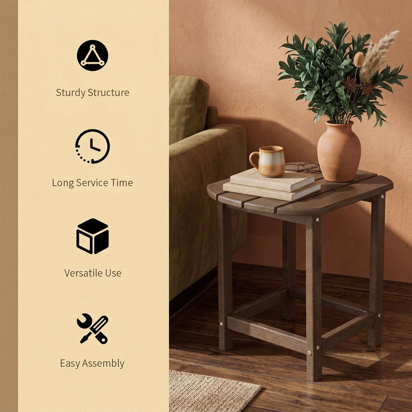 18 Inch Weather Resistant Side Table For Garden Patio