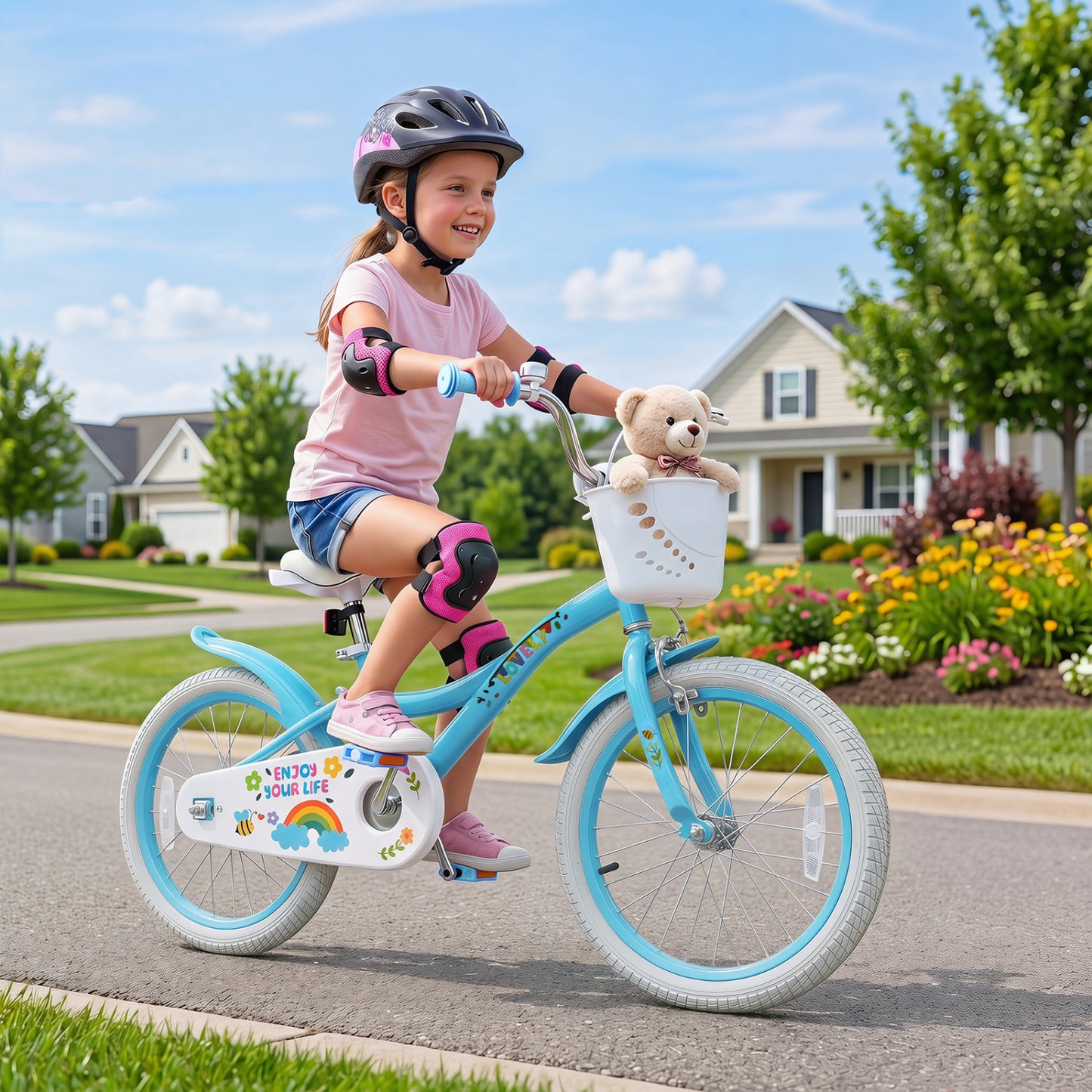 18 Inch Girls Bike with Basket, Blue