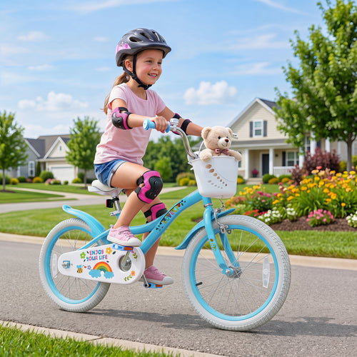 18 Inch Girls Bike with Basket, Blue