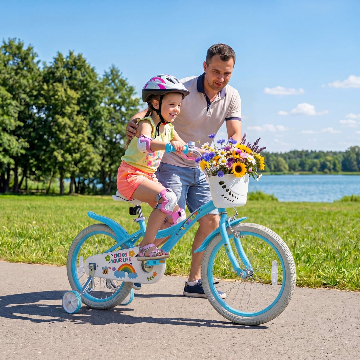 18 Inch Girls Bike with Basket, Blue