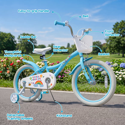 18 Inch Girls Bike with Basket, Blue