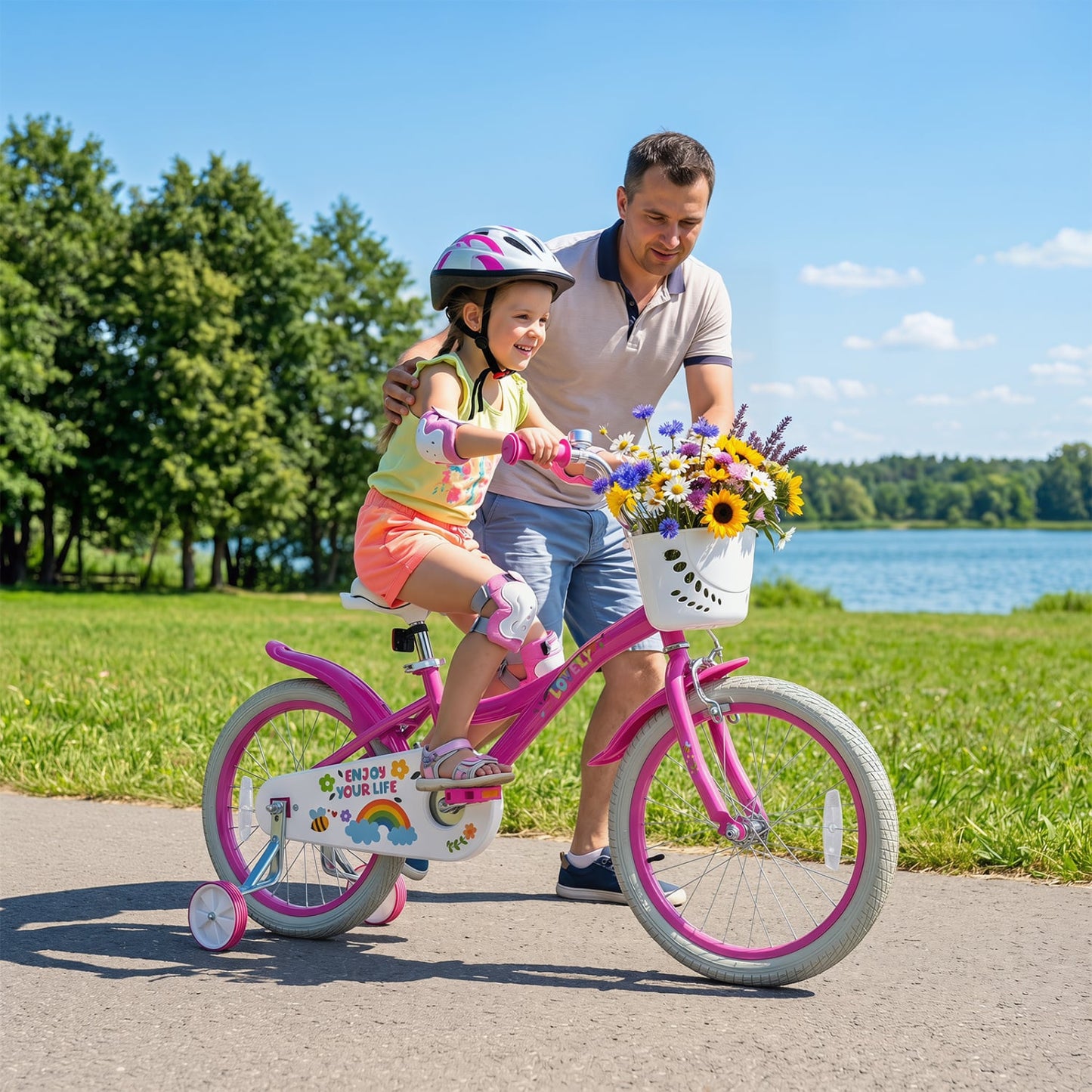 Vélo pour filles avec panier, âges 4-8, rose