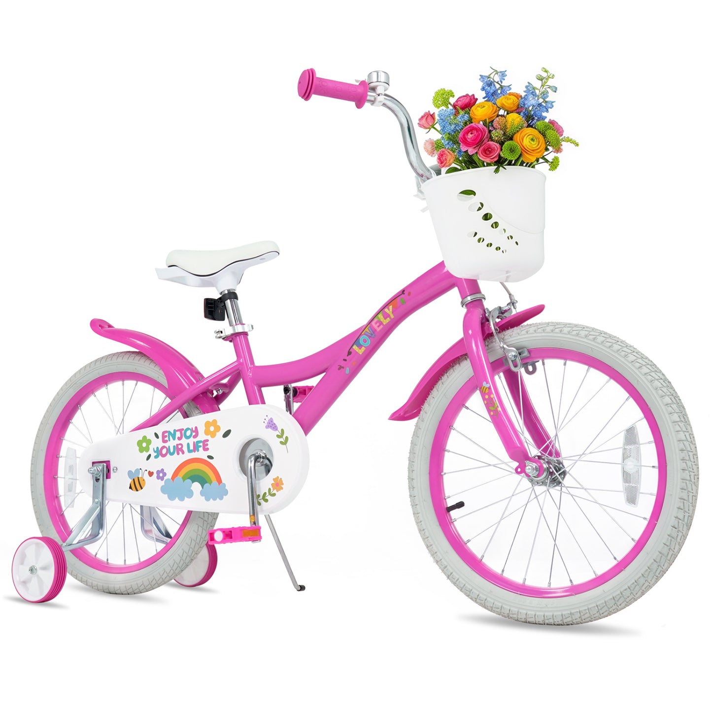 Vélo pour filles avec panier, âges 4-8, rose