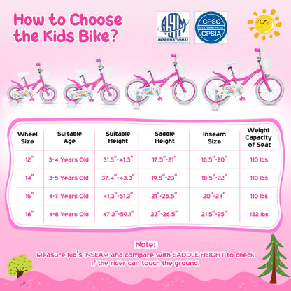 Vélo pour filles avec panier, âges 4-8, rose