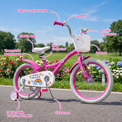 Vélo pour filles avec panier, âges 4-8, rose