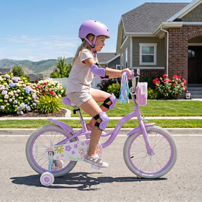 18 in Girls Bike with Front Bag, Purple