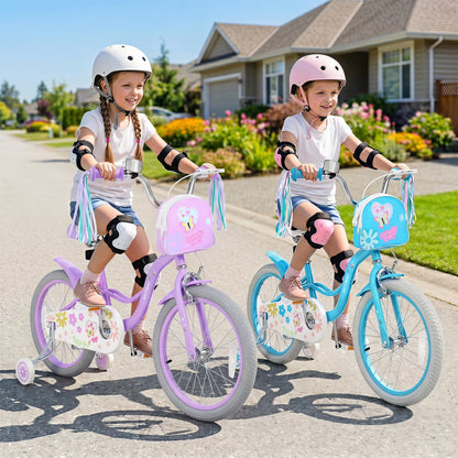 18 in Girls Bike with Front Bag, Purple