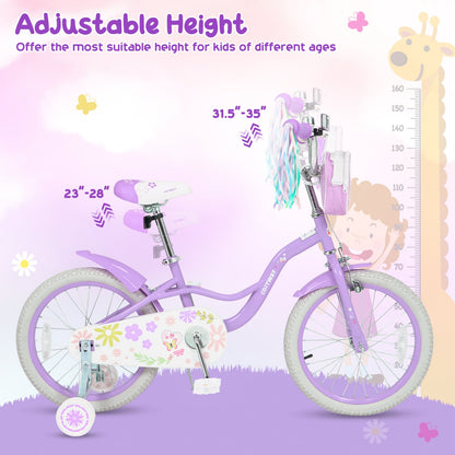 18 in Girls Bike with Front Bag, Purple