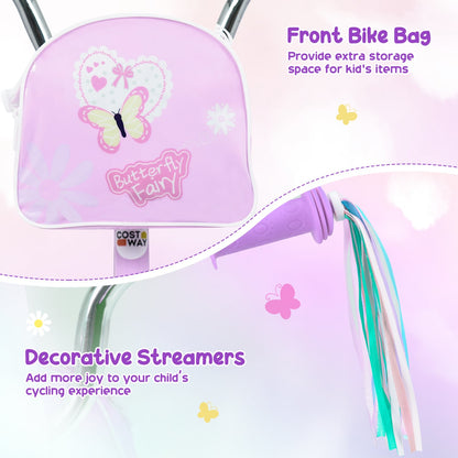18 in Girls Bike with Front Bag, Purple