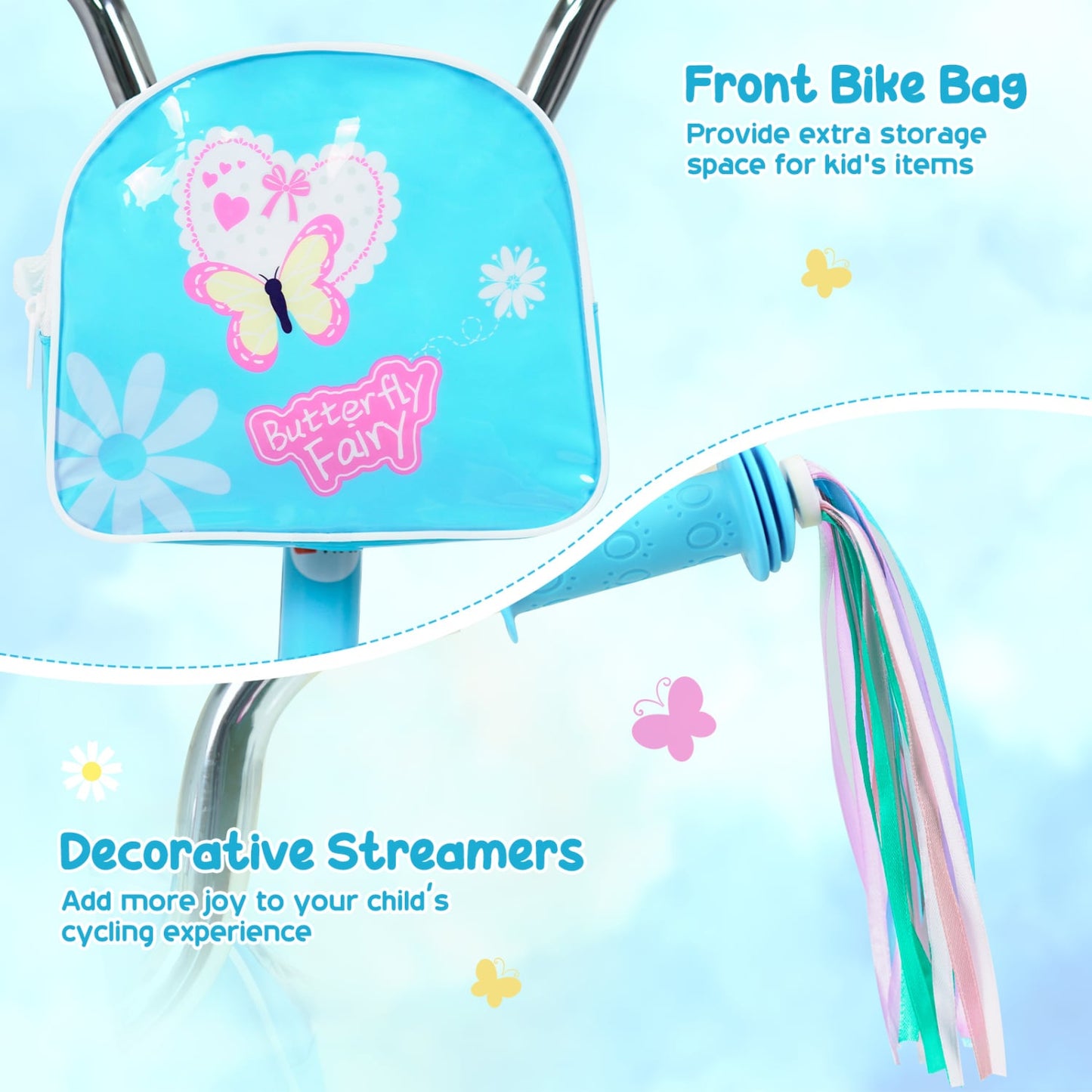 18-Inch Girls Bike, Front Bag & Streamers, Blue