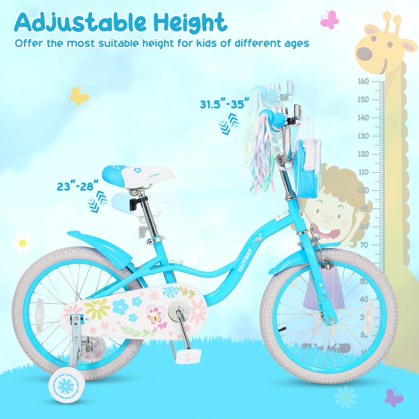 18-Inch Girls Bike, Front Bag & Streamers, Blue